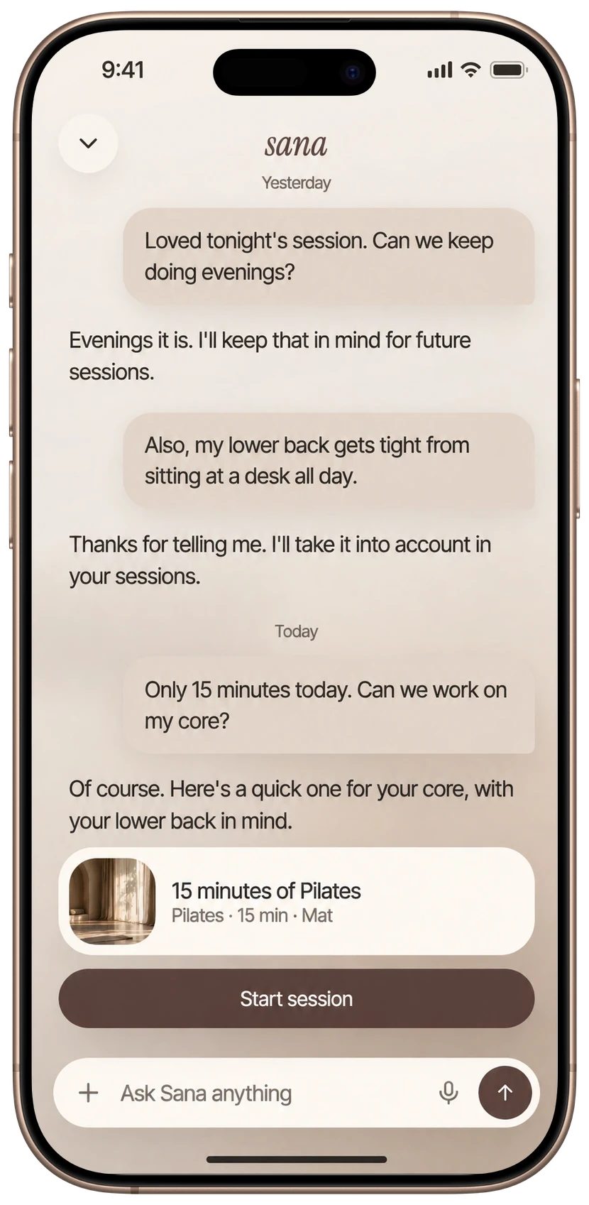 A conversation with Sana about evenings and a tight lower back